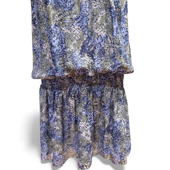 Ramy Brook Blue Green Silk Printed Drop-Waist Dress – Size L - Picture 4 of 6